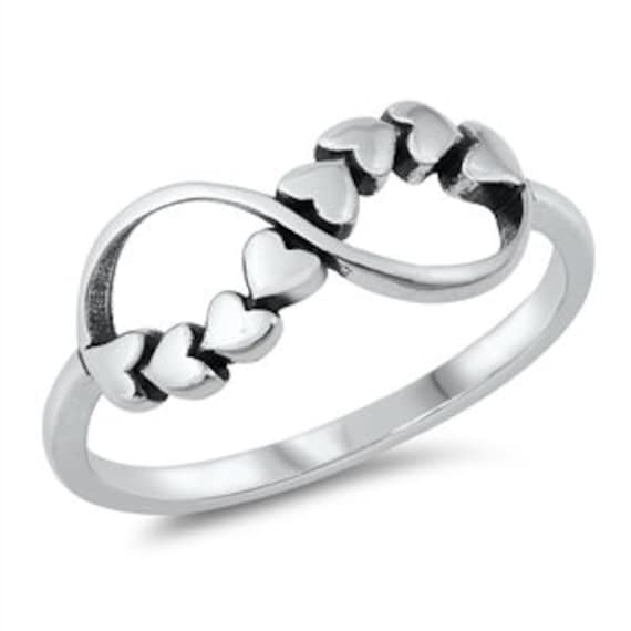 Sterling Silver Hearts Infinity Ring, Heart Ring, Silver