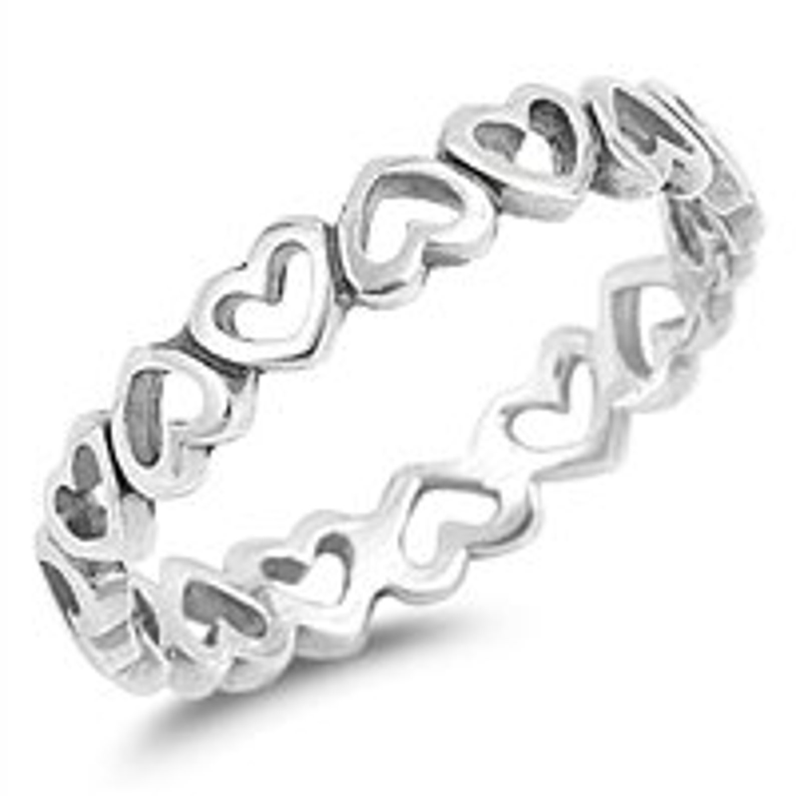Sterling Silver Eternity Heart Band Open Heart Stacking Ring Etsy