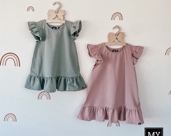 Ensemble de robes pour sœurs assorties – Robes en coton à volants pour tout-petit et fille | Tenues d'été faites main