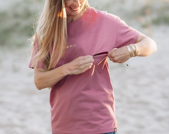 T-shirt d'allaitement en coton | T-shirt MAMA surdimensionné avec fermetures éclair cachées