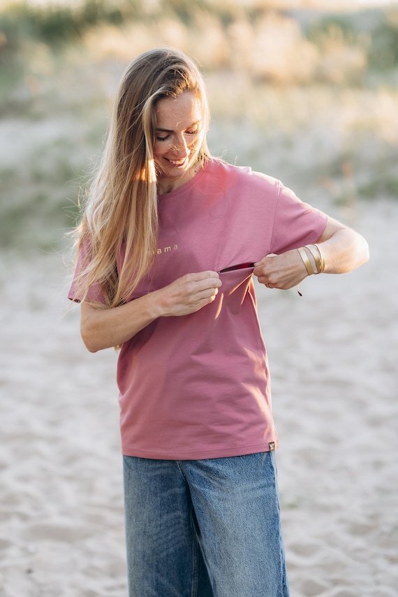 Cotton Nursing T-Shirt | Oversized MAMA Tee with Hidden Zippers