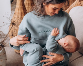 Sweat-shirt surdimensionné pour maman | Pull MAMA avec fermetures éclair cachées | Cadeau d'allaitement | Coton doux