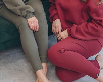 Leggings de algodón acanalado para mujer / Pantalones suaves para el día a día / Hechos a mano en Europa