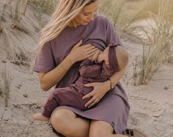Vestido de lactancia de algodón / Vestido de maternidad y lactancia con cremalleras ocultas / Vestido de embarazo extragrande para mamás