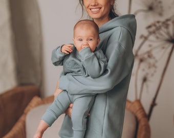 Sweat à capuche de maternité zippé pour l'allaitement | Sweat-shirt oversize pour l'allaitement | Cadeau en coton doux pour maman