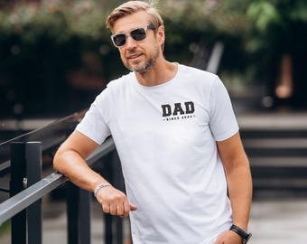 T-shirt pour hommes | PAPA depuis [Année personnalisée] | Cadeau personnalisé pour la fête des pères | Chemise pour papa minimaliste