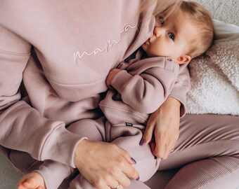 Sweat-shirt d'allaitement - col rond oversize | Accès facile aux soins infirmiers | Pull brodé MAMA