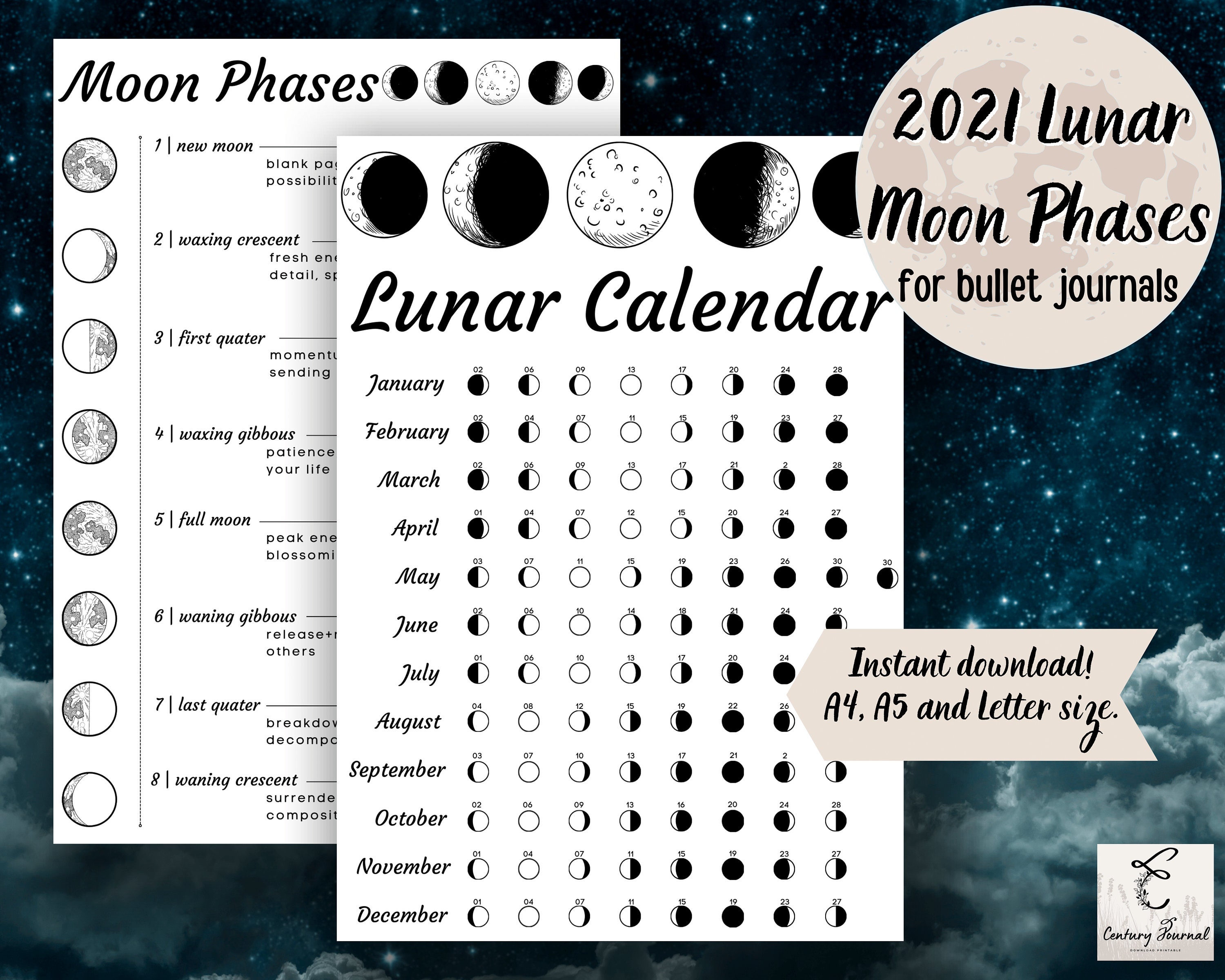 Printable moon calendar 2021 free letter templates riset