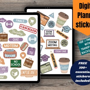 Student Planner Stickers - SCHOOL digital STICKERS for digital planner  - Printable planner School stickers - College Stickers digital
