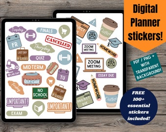 Student Planner Stickers – School Digital Stickers (PDF + PNG)
