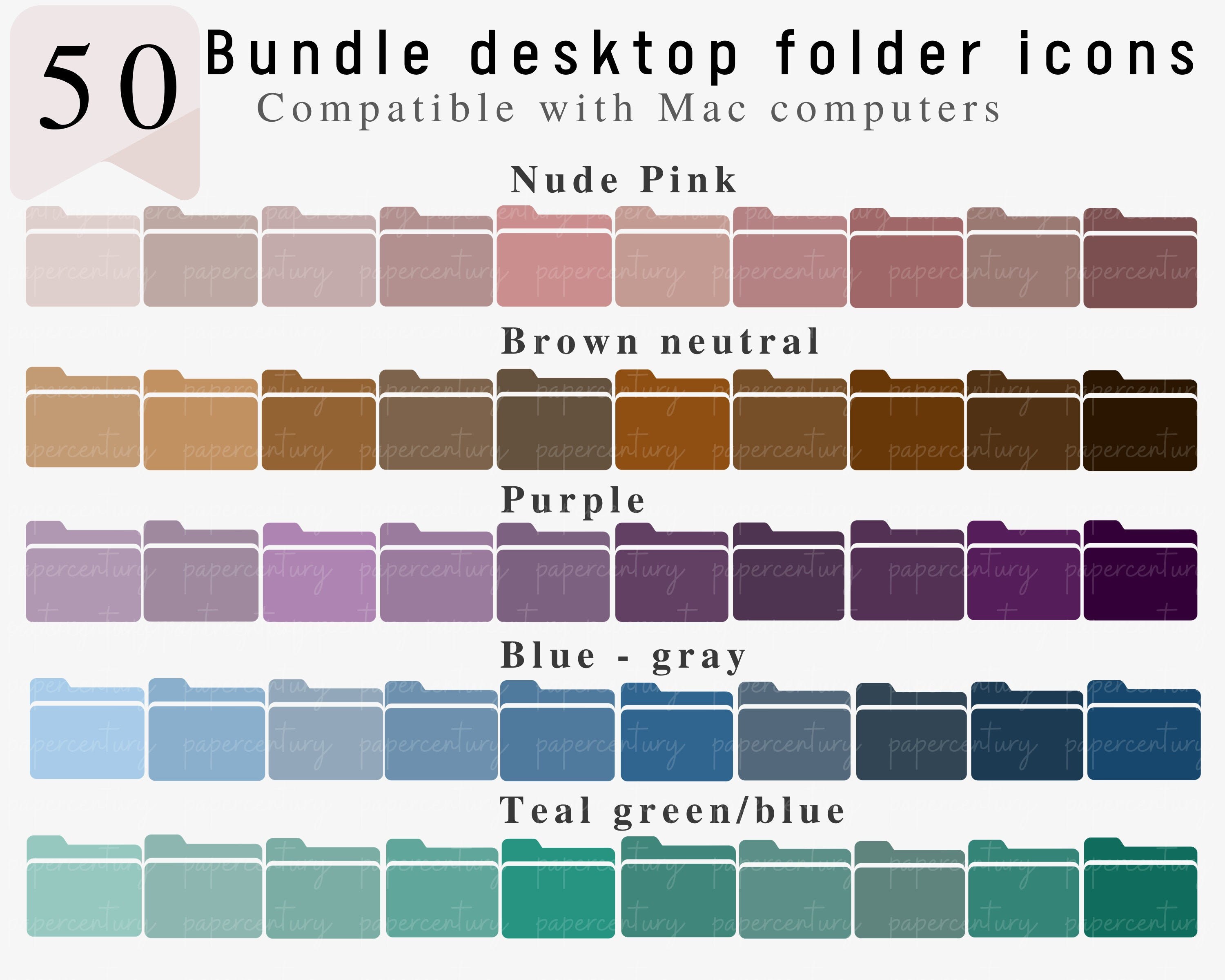 50 Mac Desktop Folder Icons, Pink, Teal, Purple Palette (PNG ZIP) - Etsy