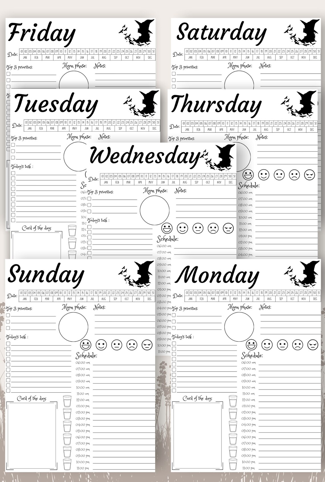 Daily Witch Planner Witchy Printable Pages Printable Witch Etsy