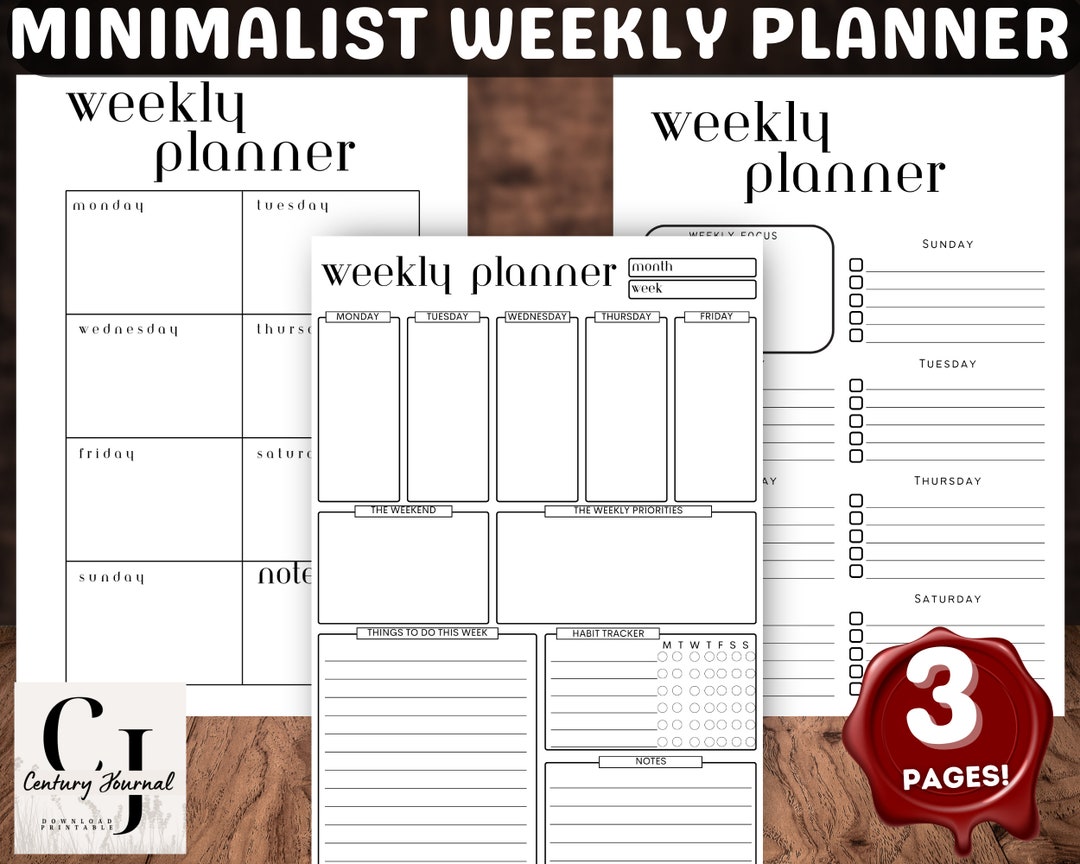 Minimalist Weekly Planner Printable – A5, Half Size (PDF Download) - Etsy