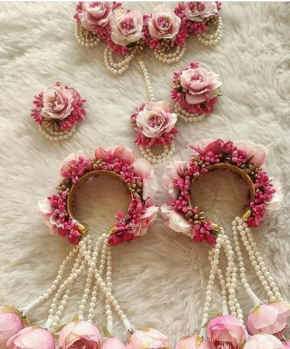 Pink Artificial Flower Jewelry Bridal Bridesmaid Floral Etsy