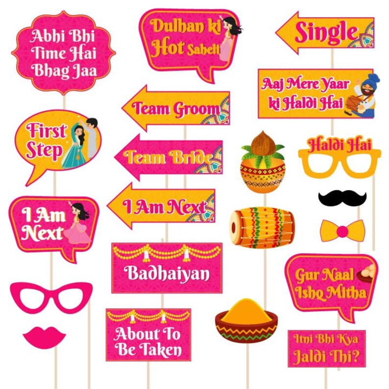 Haldi Ceremony Photo Booth Party Props Set of 25 Pcs for Etsy