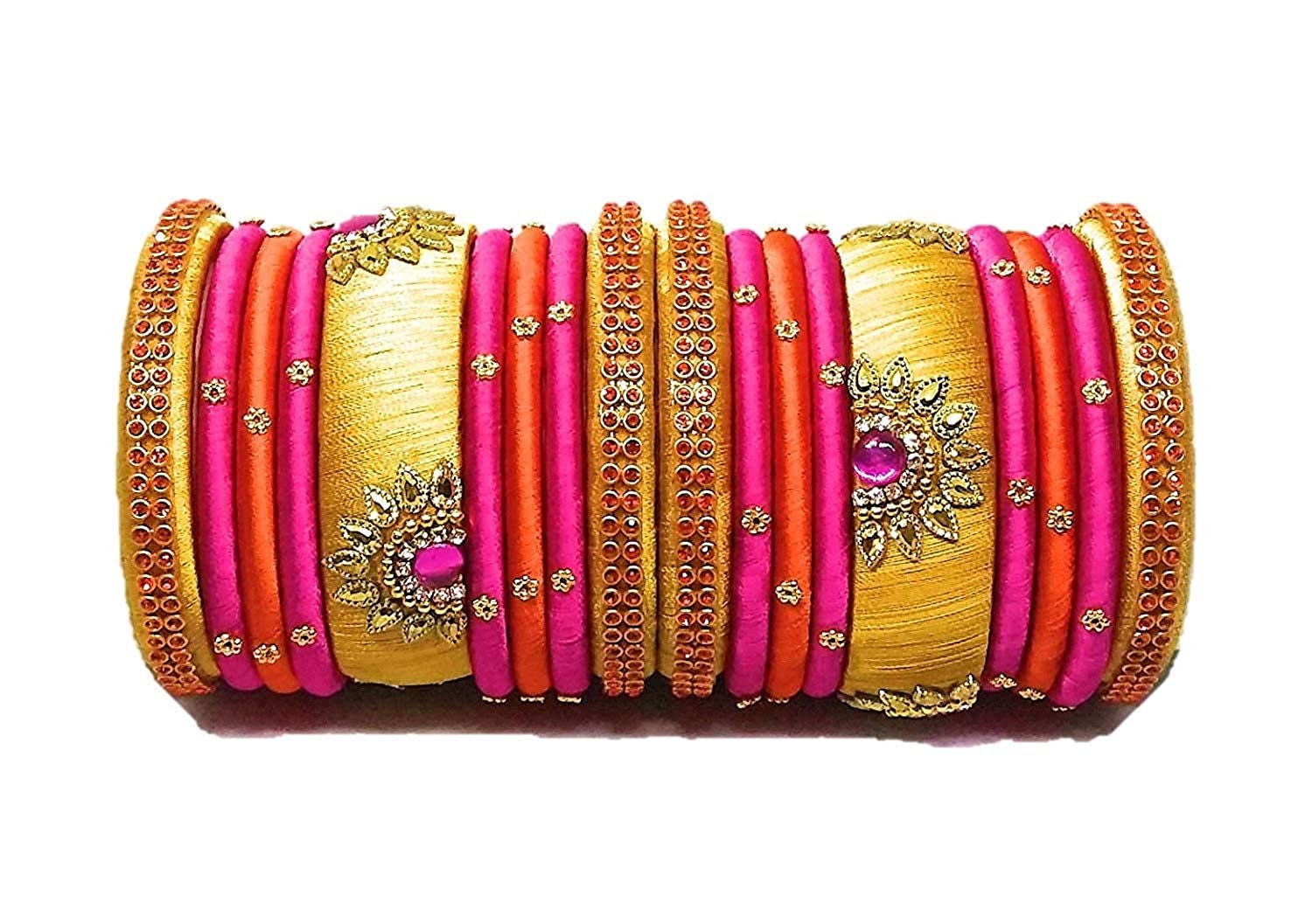 Set Of 18 Multicolor Silk Thread Pearl Bangles Set Indian Etsy