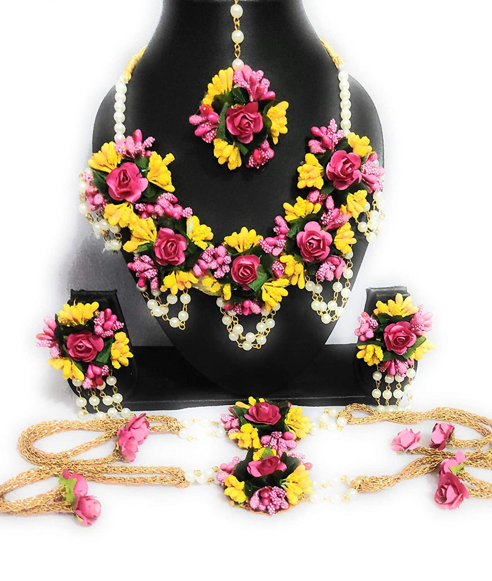 Pink & Yellow Artificial Flower Jewelry Bridal Bridesmaid Etsy