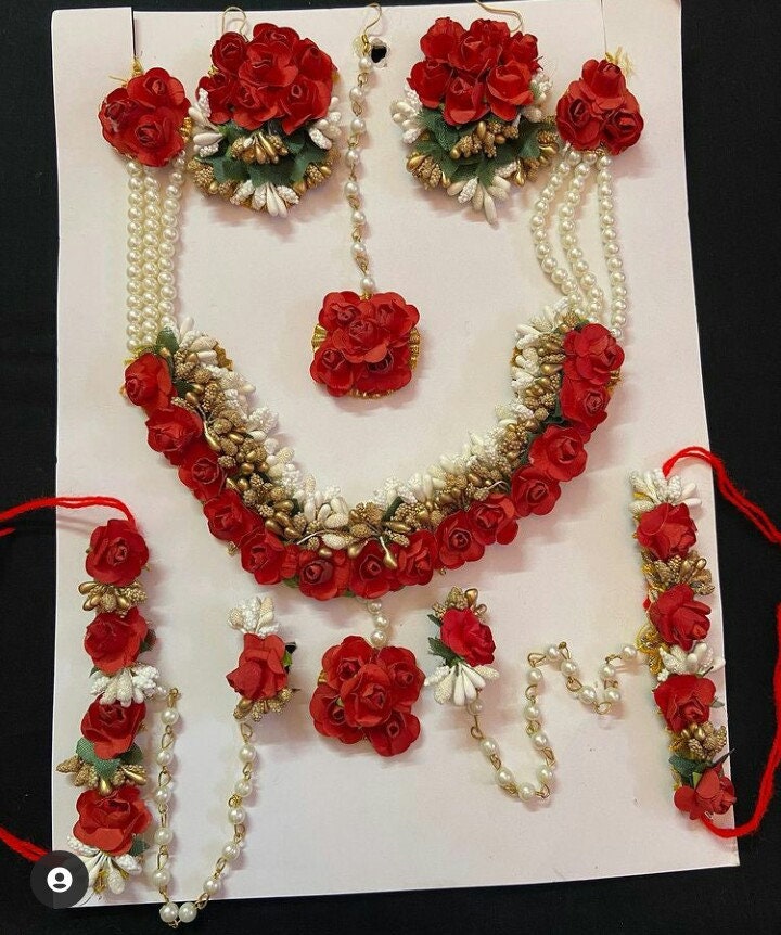 Red Artificial Flower Jewelry Bridal Bridesmaid Floral Jewelry Etsy