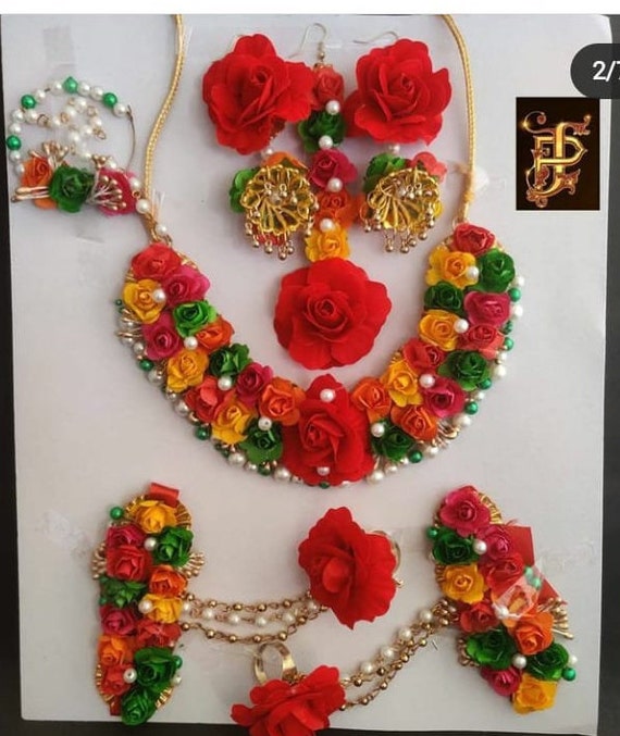 Multicolor Artificial Flower Jewelry Bridal Bridesmaid Floral Etsy
