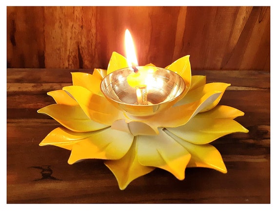 Diwali Special Yellow Brass Lotus Diya For Puja Kamal Patti Etsy