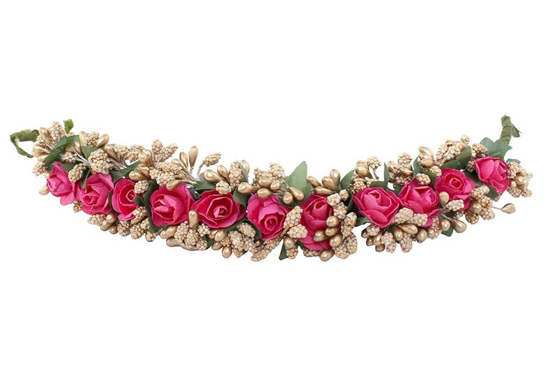 Indian Hair accessories Multicolor Gajra Artificial Flower Jewelry Handmade Veni tiara For Women Party Wear bridal mehndi Hair Bun