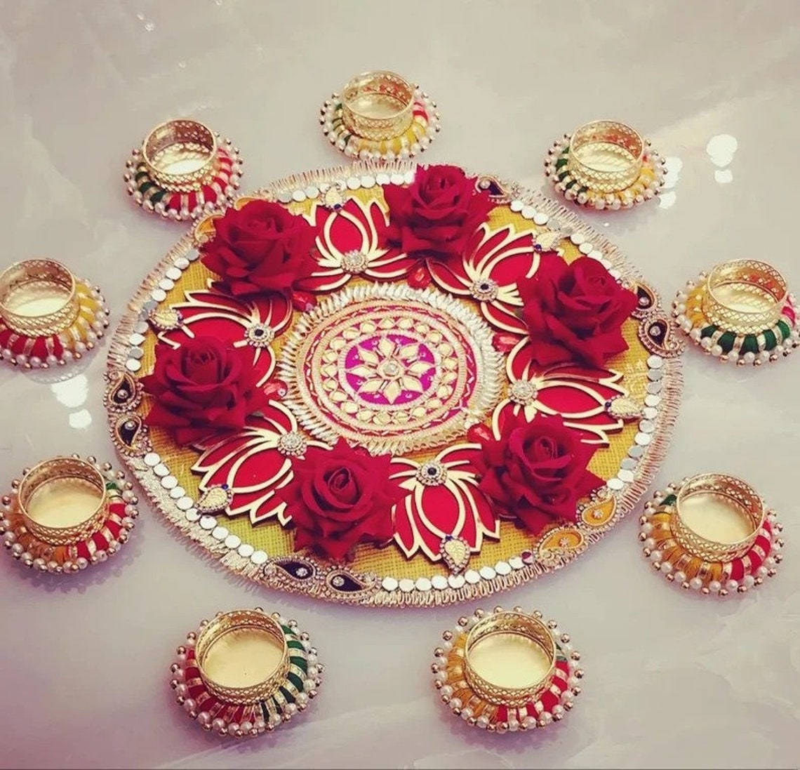 Floral Rangoli Mat Tealight Candle Holders Mat Temple Décor Etsy