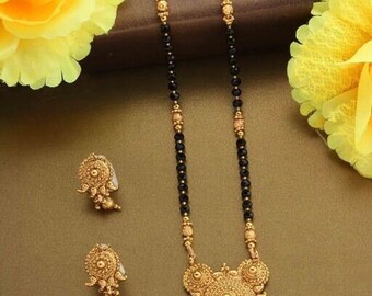 Black Beads Gold Plated Mangalsutra 