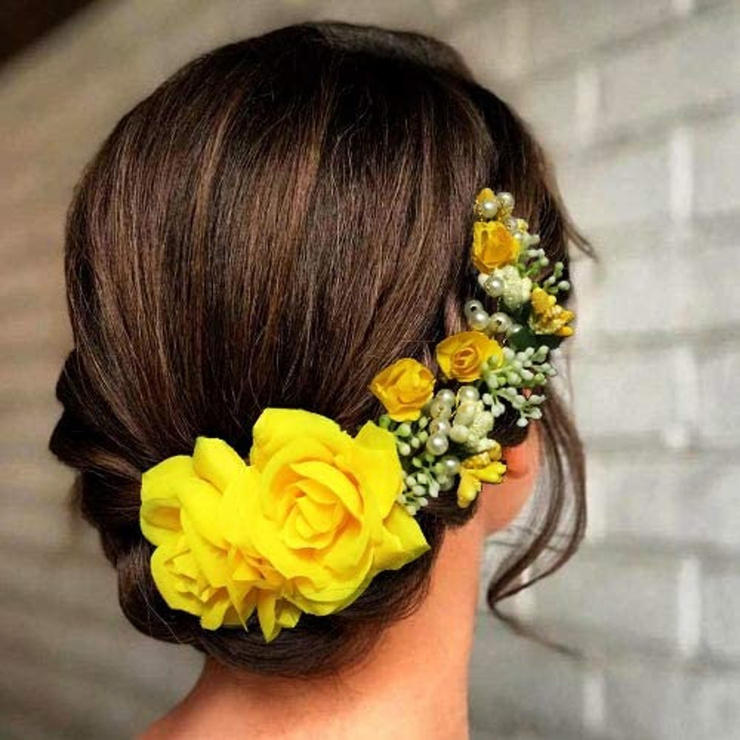 Hair Accessories Yellow Gajra Artificial Flower Jewelry Etsy