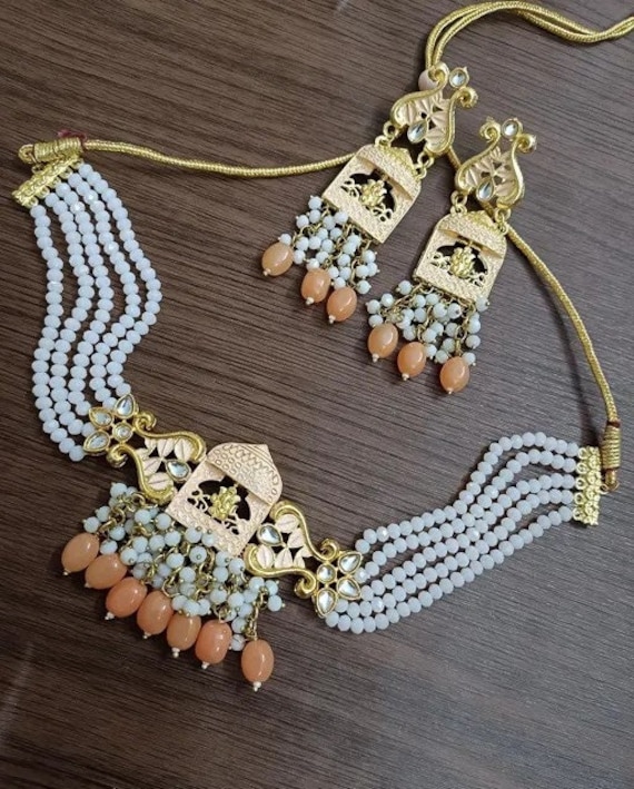 Traditional Gold Plated Polki Kundan Necklace Set With Etsy