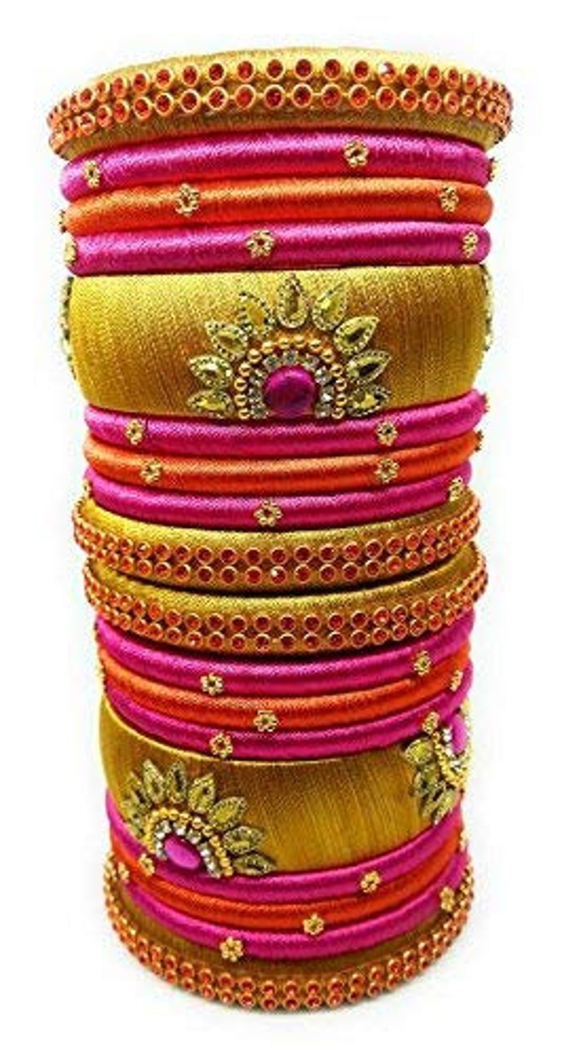 Set Of 18 Multicolor Silk Thread Pearl Bangles Set Indian Etsy