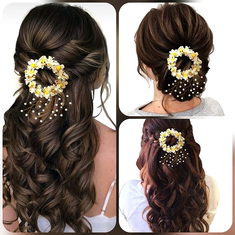 Yellow Indian Hair Clutches Accessories Pearl Artificial Etsy