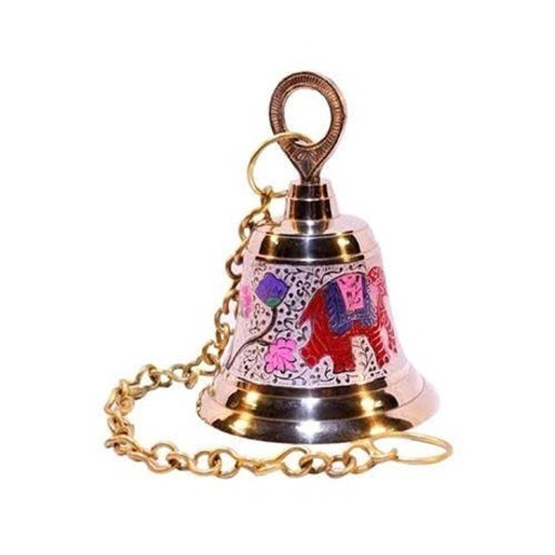 Brass Hanging Pooja Bell Multicolor Set Of 1 Puja Bell For Etsy