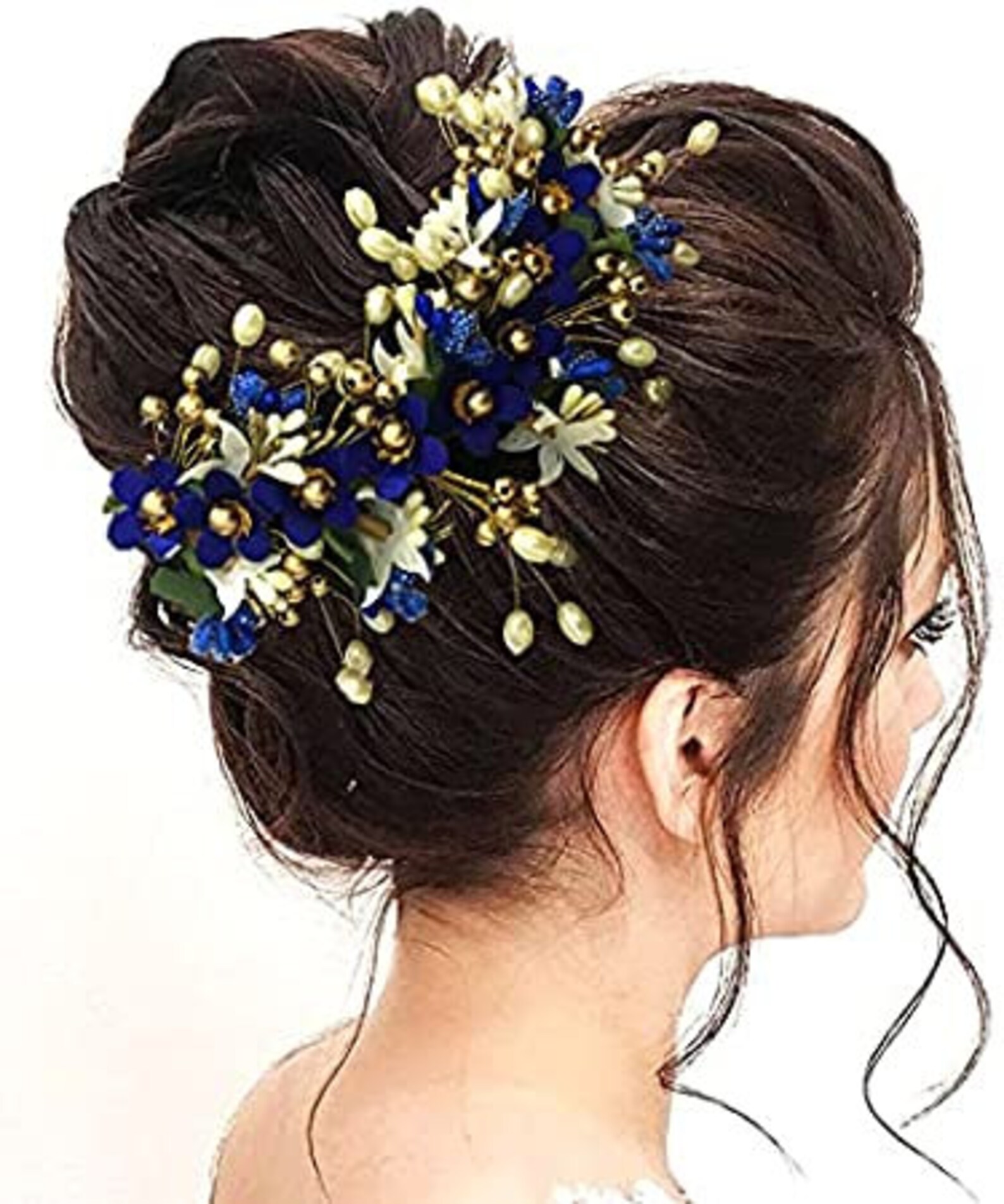 Blue Indian Hair Accessories Pearl Gajra Artificial Flower Etsy UK