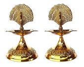 Diwali Special Pack Of 2 Brass Traditional Peacock Design Oil Diya Lamp for Pooja, Home Temple, Festival Gifts Home Decor Peacock Diya Set