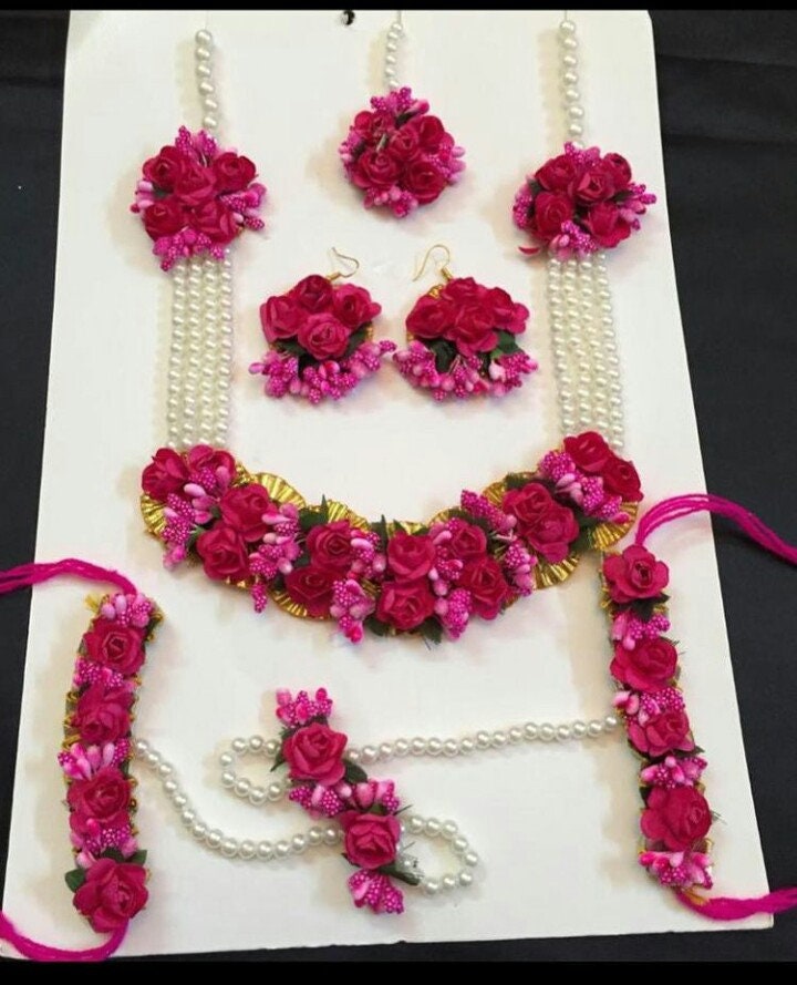 Pink Artificial Flower Jewelry Bridal Bridesmaid Floral Etsy