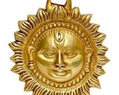 Surya Wall Hanging Multicolor Gemstone Puja Idol Oil Lamp Three Diyas and Bells 9.5 Inch Antique Style Home Décor Deepak For Temple