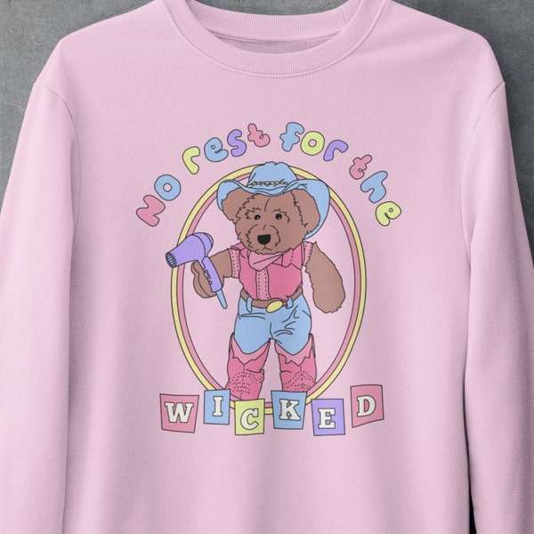 Wicked Teddy Bear Sweater, Kawaii Softcore Aesthetic Indie Kid Jumper, Y2K Colorblock Sweatshirt, Hobicore Teddy Bear Jumper