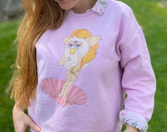 Venus Furby Classical Art Pastel 90s Nostalgia Crewneck Sweater