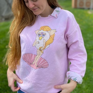 Venus Furby Classical Art Pastel 90s Nostalgia Crewneck Sweater