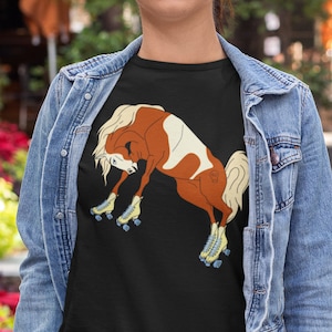 Roller Skate Horse Graphic Tee, Roller Derby Shirt Black