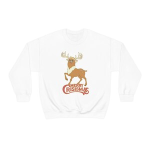 MERRY CRISISMAS Furby Reindeer Ugly Christmas Sweater - Weird Gifts / Funny White Elephant White