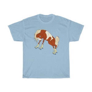 Roller Skate Horse Graphic Tee, Roller Derby Shirt Pastel Blue