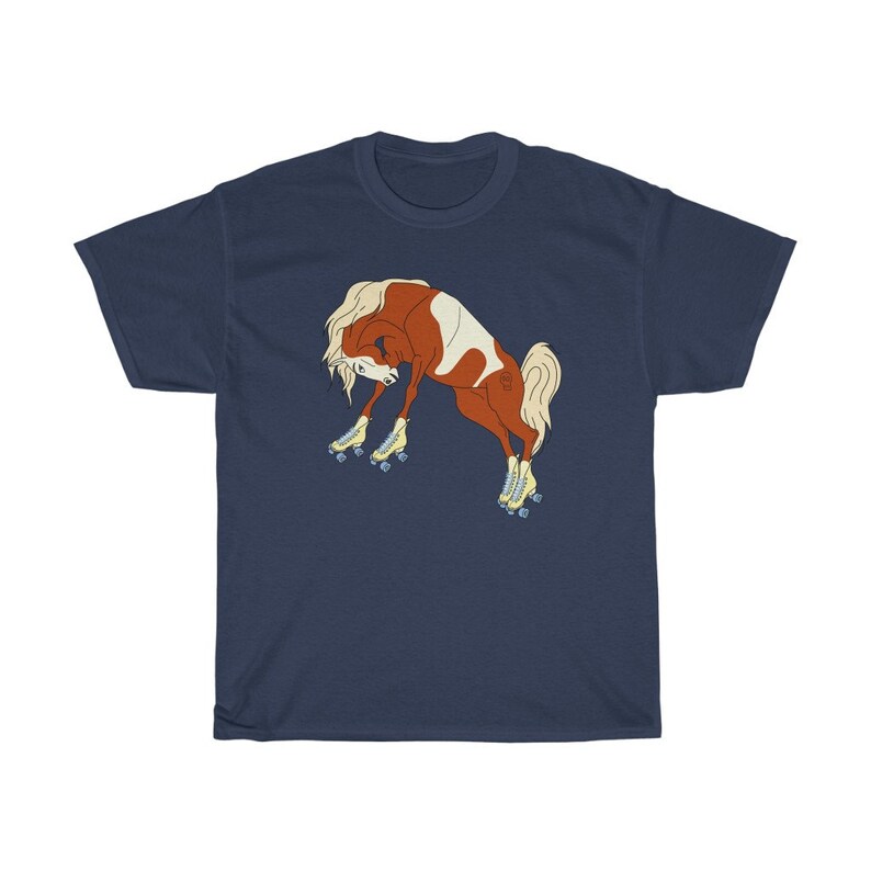 Roller Skate Horse Graphic Tee, Roller Derby Shirt Navy