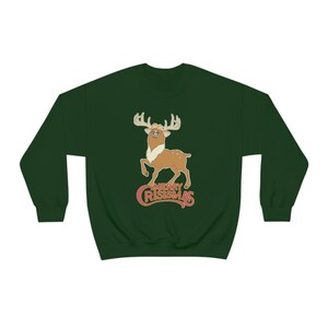 MERRY CRISISMAS Furby Reindeer Ugly Christmas Sweater - Weird Gifts / Funny White Elephant Forest Green