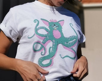 Octopus Tshirt, Furby Apparel, 90s Nostalgia Tee, Oddbody Accessories, Pastel Graphic Top