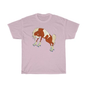 Roller Skate Horse Graphic Tee, Roller Derby Shirt Pastel Pink