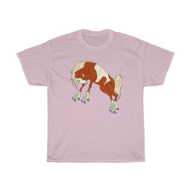 Roller Skate Horse Graphic Tee, Roller Derby Shirt Pastel Pink