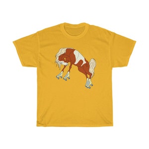 Roller Skate Horse Graphic Tee, Roller Derby Shirt Gold