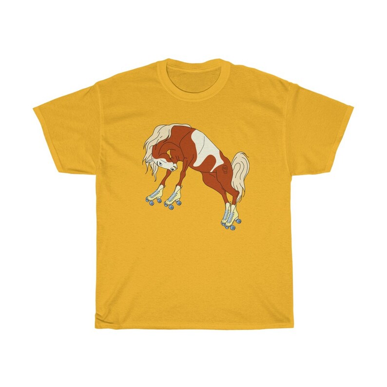 Roller Skate Horse Graphic Tee, Roller Derby Shirt Gold