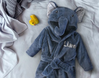 Elefanten-Robe für Baby Jungen, Baby-Bademantel, Baby-Robe mit Ohren, Jungen-Baby-Bademantel, Elefant-Babypartygeschenk, Elefant-Baby-Robe mit Namen